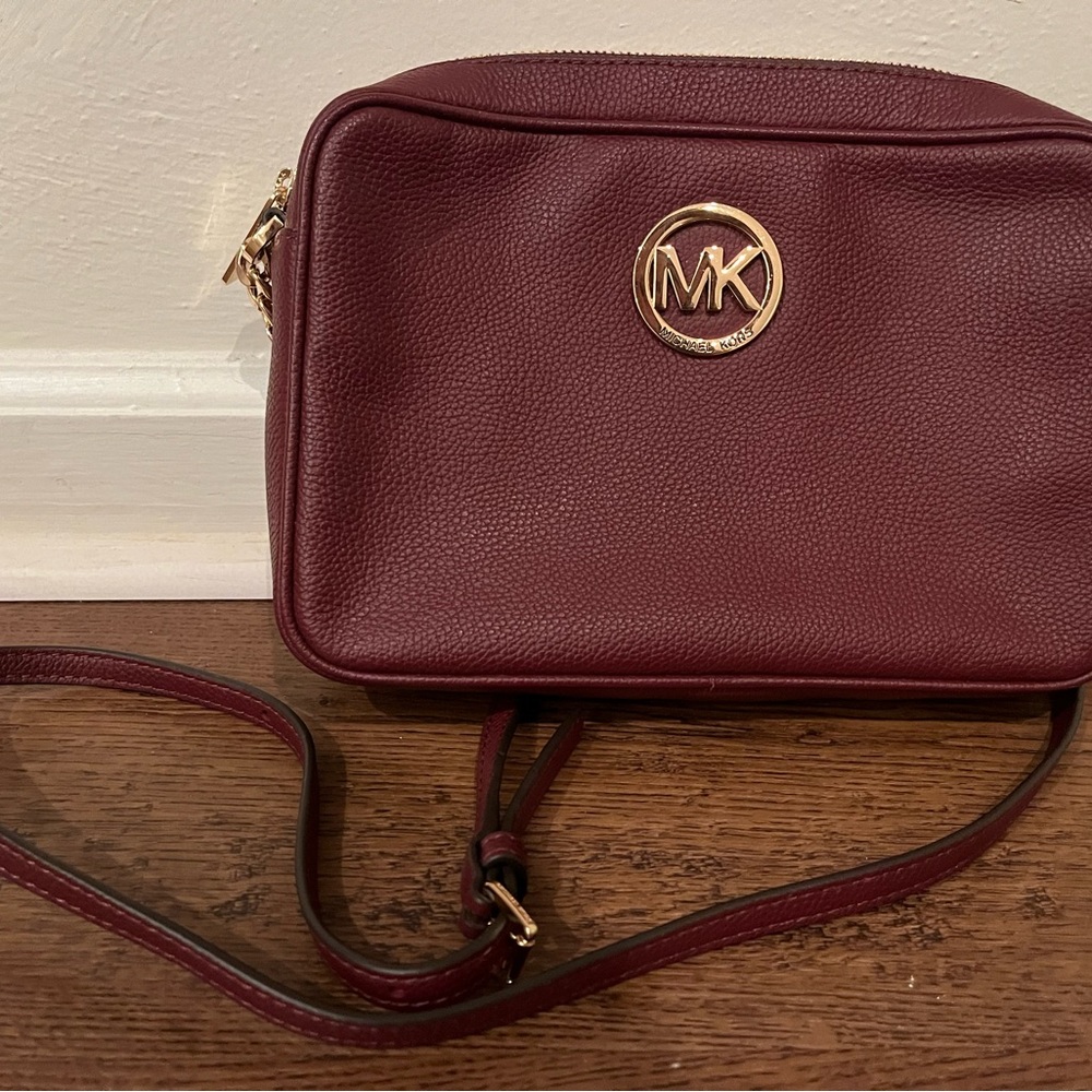 Michael Kors Red and Gold Crossbody Bag with MK Emblem